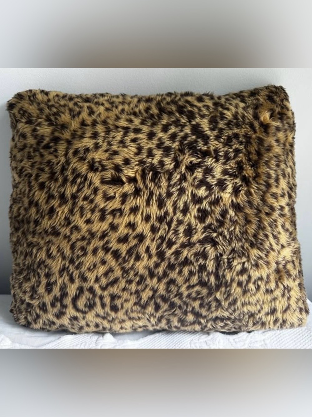 Urban Outfitters Leopard Print Brown Faux Fur Throw Pillow 17 1/3” x 14 1/2”